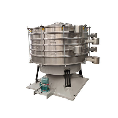 Horizontal circular and vertical up-and-down throwing motion simulates manual screening for even material distribution