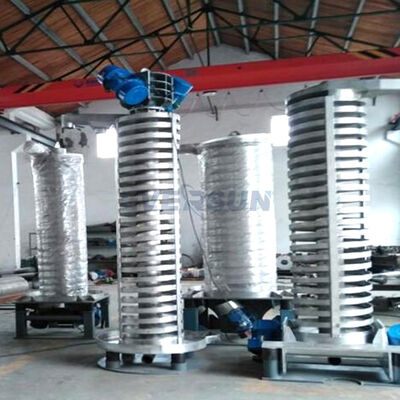 Auger Screw Conveyor Incorporating Vertical Spiral Vibration Elevator and Acrylic Cover for Material Conveying Solutions